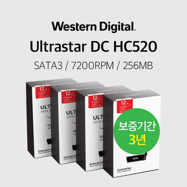 WD 울트라스타 12TB Ultrastar DC HC520 HUH721212ALE600 4PACK