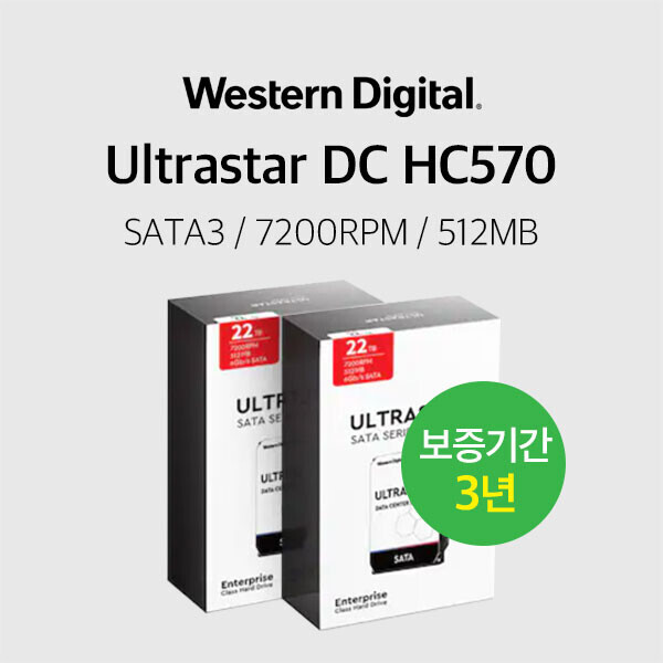 WD 울트라스타 22TB Ultrastar DC HC570 WUH722222ALE6L4 2PACK